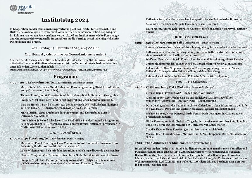 Programm mit Informationen zu den Vorträgen des Institutstags 2024